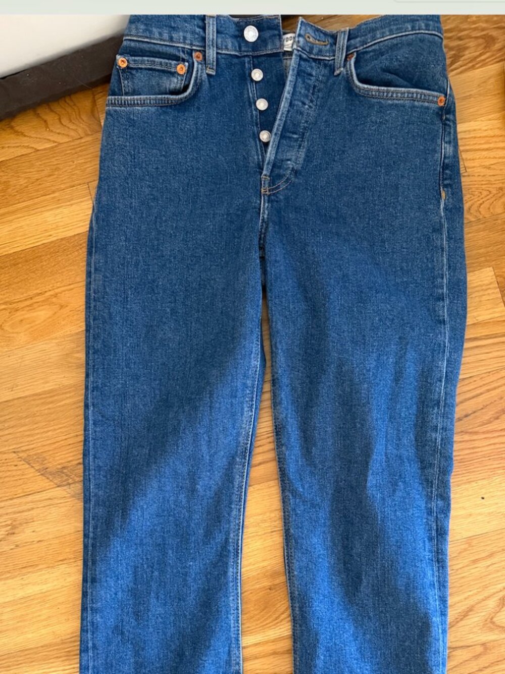 RE/DONE High Rise Button Fly Straight Jeans 26